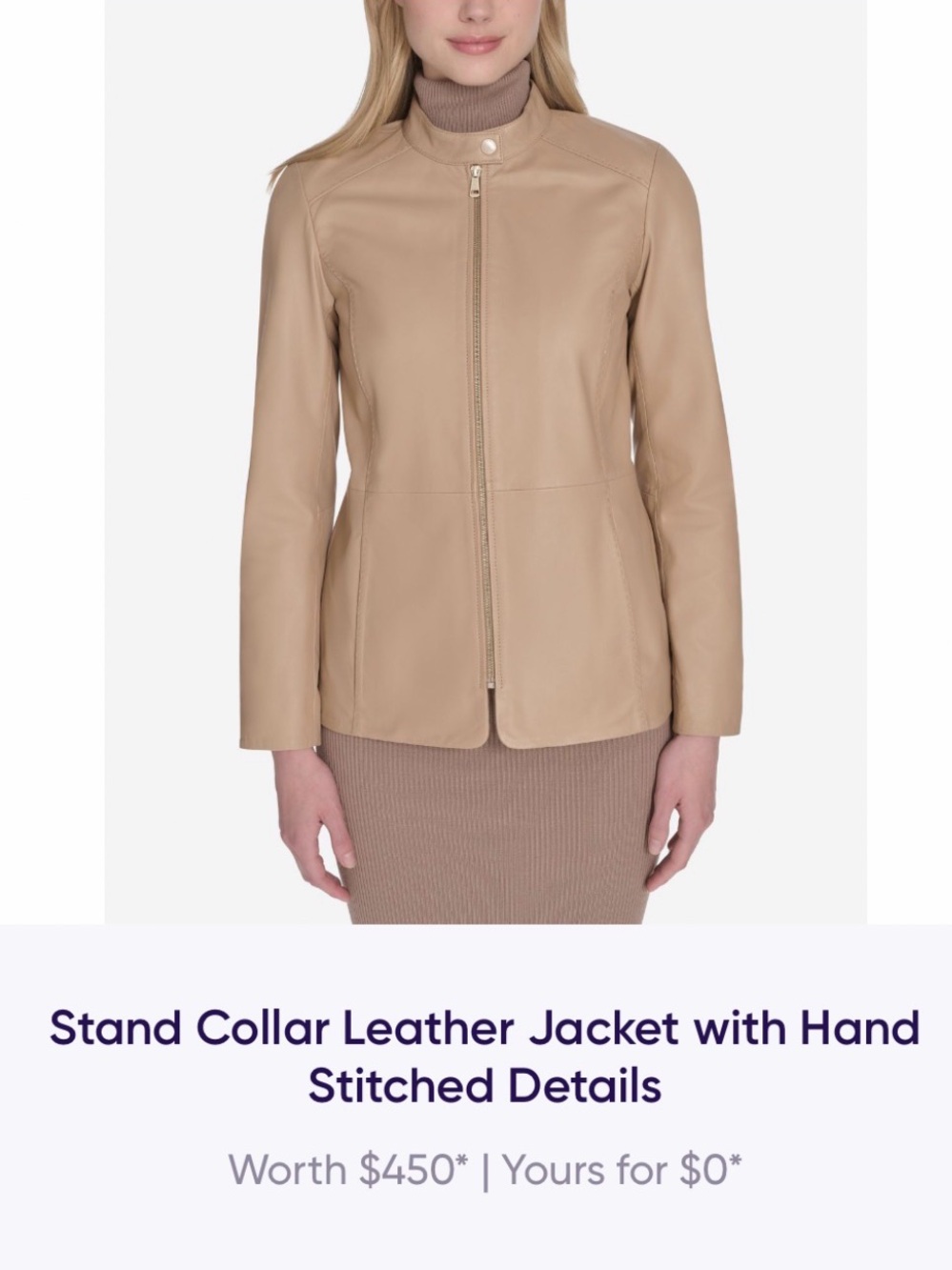 Cole Haan Stand Collar Leather Jacket XS NWT